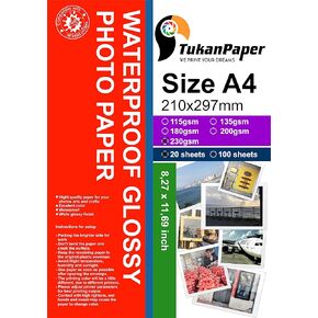 Photography Glossy White Paper 8.3"x11.7" A4 Size 20 sheets weight 180gsm. Dries Quickly best finish colors and Look Pictures print for all inkjet printer ( 210 x 297mm )