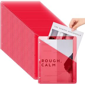 100 Pcs Poly Translucent Slash File Jacket Binder Organizer Pockets 3 Hole Punch Binder Folders 3 Ring Binder Plastic Sleeves for Paper Document (Clear)
