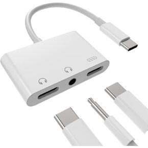 USB-C to 3.5mm Headphone Adapter Dongle(3 in 1) Type C AUX Jack Splitter DAC Audio Cord Charger Accessorie Compatible for Samsung Galaxy LG Google Pixel iPhone15 Pro Max Plus iPad Pro Air4/5 Mini