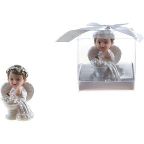 Lunaura Religious Keepsake - Set of 12"Girl" Baby Angel in White Praying Next to Infant Favors - Pink