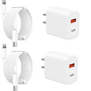 iPhone Fast Charger Kit, 2 Pack 20W Fast Charger Dual Port PD3.0 USB-C + QC3.0 USB-A Adapter with 2 Pack 6FT Type C to Lightning Cable Compatible for iPhone 14 13 12 11 Pro Max XR XS X,iPad