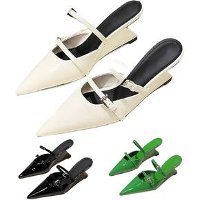 Women's Patent Leather Pointed Toe Wedge Mules with Adjust Instep Buckle Fashion Sexy Closed Toe Slingback MID Chunky Heel Dress Pumps Sandals for Party Prom Work