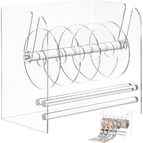 Clear Label Roll Holder, Transparent Acrylic Tape Dispenser, Adjustable Desktop Sticker Roll Holder for Office and Home, Adjustable Sticker Roll Holder with 8 Removable Divider Disks