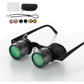 Handsfree Binocular Glasses, Professional Portable Telescope, Three Color Polarized Lens, HD Opera Glasses for Adults Kids, 10X Zoom