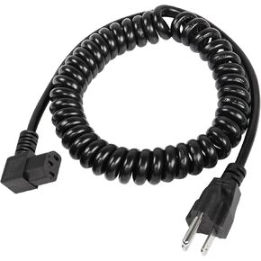 CERRXIAN 4.9ft Down Angle 3 Prong Power Spring Cord, NEMA 5-15P to 90 Degree IEC 320 C13 Monitor TV Replacement Power Supply Coiled Cable, 10A/125V for Computer,Scanners, Printers(D,Black)