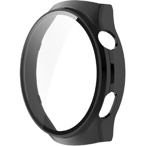 Smartwatch Full Coverage PC Protective Case Cover with Tempered Glass Touchable Screen Protector Compatible with Huawei Watch 4 Pro Space Edition Watch Accessories(PC/Black)