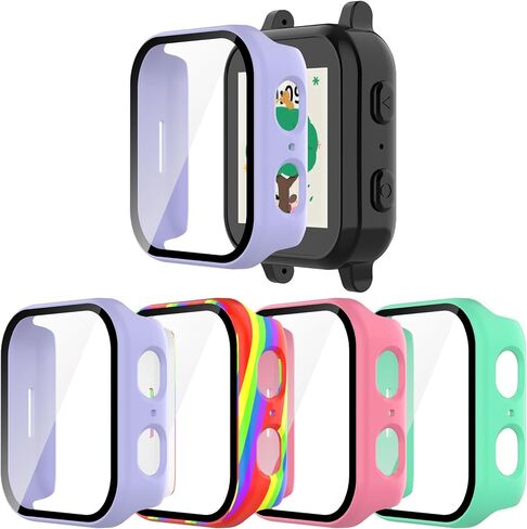 Case for Gabb Watch 3 with Screen Protector, Hard PC Overall Protective Bumper Tempered Glass Cover Accessories for Gabb Kids Watch 3 Accessorie for Boys Girls (Pink/Purple/Green/Rainbow) in Saudi Arabia