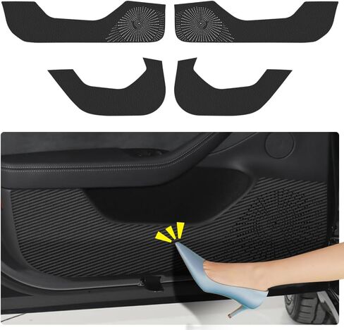 LUNQIN Car Door Anti Kick Pad for Tesla Model 3 2017 2018 2019 2020 2021 2022 2023 Accessories Carbon Fiber Style Leather Sticker Door Sill Protector Cover Edge Guard Side Mat Interior Dirty Stickers in Saudi Arabia