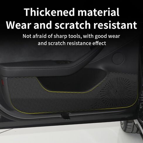 LUNQIN Car Door Anti Kick Pad for Tesla Model 3 2017 2018 2019 2020 2021 2022 2023 Accessories Carbon Fiber Style Leather Sticker Door Sill Protector Cover Edge Guard Side Mat Interior Dirty Stickers in Saudi Arabia