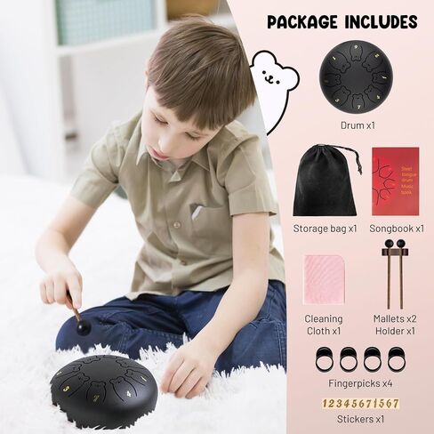 CAHAYA Steel Tongue Drum 6-Inch: 8 Notes Steel Hand Drum with Music Book Drum Mallets Finger Paddles and Carry Bag for Kids Gift Musical Education Meditation Blue CY00372-1 in Kuwait