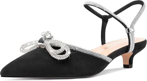 Aachcol Womens Close Toe Rhinestone Bow Kitten Heels Pointed Toe Low Heel Bow Pumps Adjustable Ankle Strap Bridal Prom Wedding Dress Shoes in Saudi Arabia