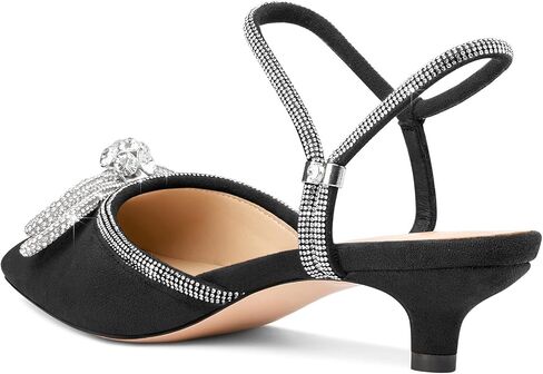 Aachcol Womens Close Toe Rhinestone Bow Kitten Heels Pointed Toe Low Heel Bow Pumps Adjustable Ankle Strap Bridal Prom Wedding Dress Shoes in Saudi Arabia