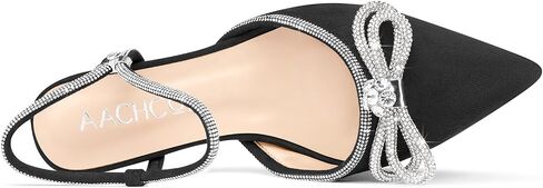 Aachcol Womens Close Toe Rhinestone Bow Kitten Heels Pointed Toe Low Heel Bow Pumps Adjustable Ankle Strap Bridal Prom Wedding Dress Shoes in Saudi Arabia