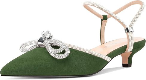 Aachcol Womens Close Toe Rhinestone Bow Kitten Heels Pointed Toe Low Heel Bow Pumps Adjustable Ankle Strap Bridal Prom Wedding Dress Shoes in Saudi Arabia