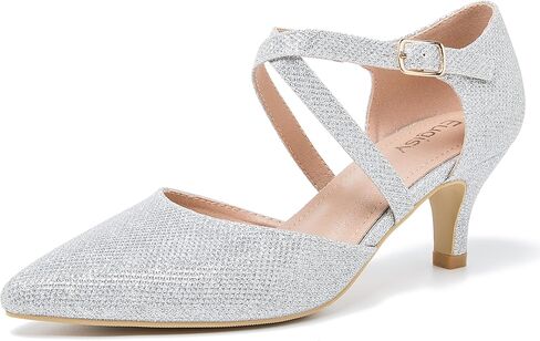 Women's Low Kitten Heels Pointed Toe Pumps Cross Strap Closed Toe D'Orsay Dress Wedding Bridal Party Office Shoes in Saudi Arabia