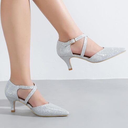 Women's Low Kitten Heels Pointed Toe Pumps Cross Strap Closed Toe D'Orsay Dress Wedding Bridal Party Office Shoes in Saudi Arabia