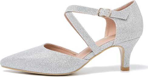Women's Low Kitten Heels Pointed Toe Pumps Cross Strap Closed Toe D'Orsay Dress Wedding Bridal Party Office Shoes in Saudi Arabia