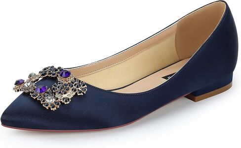 ERIJUNOR Women Comfort Flat Rhinestone Satin Wedding Shoes Pointy Toe Slip On Prom Evening Party Dress Shoes in Saudi Arabia