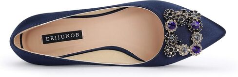 ERIJUNOR Women Comfort Flat Rhinestone Satin Wedding Shoes Pointy Toe Slip On Prom Evening Party Dress Shoes in Saudi Arabia