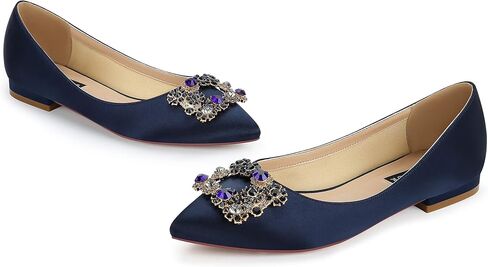 ERIJUNOR Women Comfort Flat Rhinestone Satin Wedding Shoes Pointy Toe Slip On Prom Evening Party Dress Shoes in Saudi Arabia