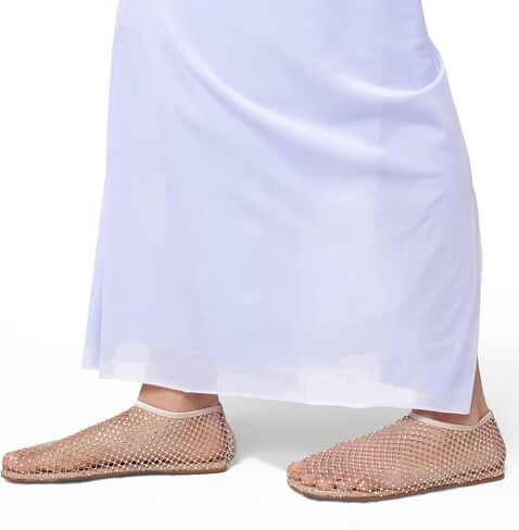 Crystal-Embellished Mesh Flats Square Toe Rhinestone Ballet Flat Slip On Ballerina Shoes Comfort Casual Glitter Flat Shoe for Woman in Saudi Arabia
