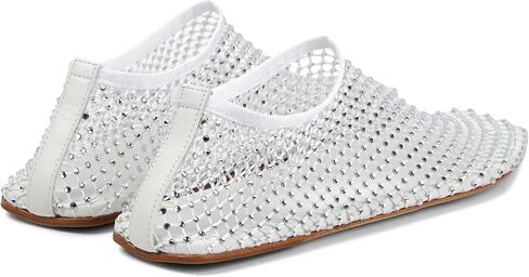 Crystal-Embellished Mesh Flats Square Toe Rhinestone Ballet Flat Slip On Ballerina Shoes Comfort Casual Glitter Flat Shoe for Woman in Saudi Arabia