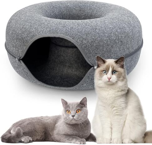 Cat Donut Tunnel, Cat House for Pet Cat Cave Bed, Detachable Round Felt & Washable Interior Cat Cave in Saudi Arabia