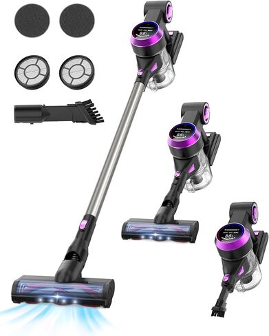 Cordless Vacuum Cleaner, 80000 RPM High-Speed Brushless Motor, 7 in 1 Lightweight Stick Vacuum, Rechargeable Electric Broom, V-Shaped Anti-Tangle Roller Brush for Home Pet Hair Carpet Hard Floor in Saudi Arabia
