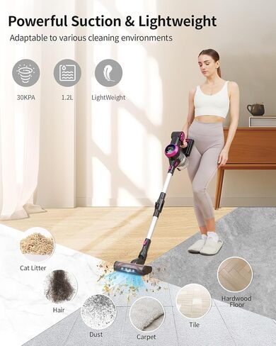 Cordless Vacuum Cleaner, 80000 RPM High-Speed Brushless Motor, 7 in 1 Lightweight Stick Vacuum, Rechargeable Electric Broom, V-Shaped Anti-Tangle Roller Brush for Home Pet Hair Carpet Hard Floor in Saudi Arabia