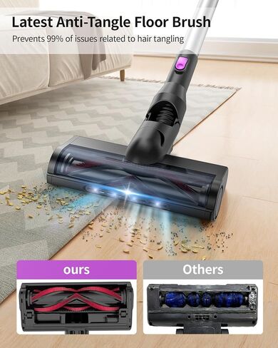 Cordless Vacuum Cleaner, 80000 RPM High-Speed Brushless Motor, 7 in 1 Lightweight Stick Vacuum, Rechargeable Electric Broom, V-Shaped Anti-Tangle Roller Brush for Home Pet Hair Carpet Hard Floor in Saudi Arabia