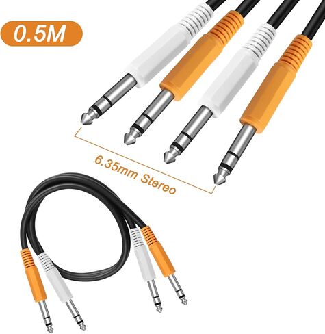MEIRIYFA 1/4 Inch TRS Instrument Cable, Dual 6.35mm 1/4 inch TRS Male to Dual 6.35mm 1/4 inch TRS Male Stereo Balanced Audio Cable for Electric Guitar, Bass, Keyboard, Speaker - 0.5M in Saudi Arabia