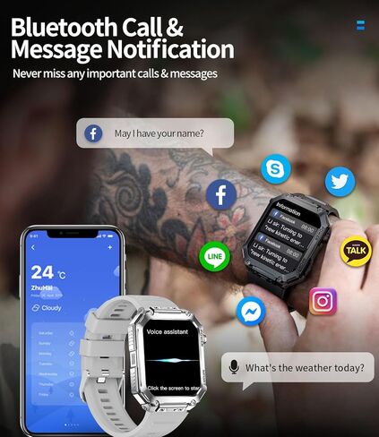 ساعات LIGE الذكية للرجال، ساعة ذكية عسكرية متوافقة مع iOS Android، أجهزة تتبع النشاط مع قياس ضغط الدم، أوضاع رياضية غنية/5ATM مقاومة للماء/مراقب معدل ضربات القلب 2024 in Kuwait