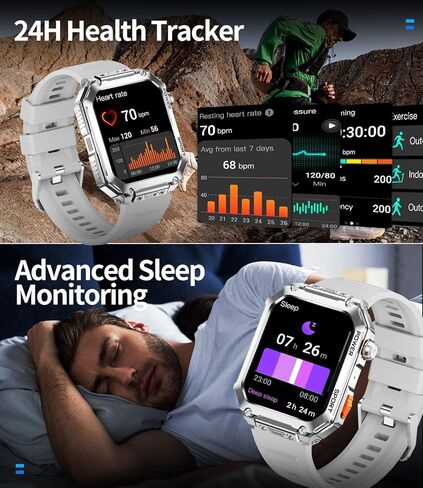 ساعات LIGE الذكية للرجال، ساعة ذكية عسكرية متوافقة مع iOS Android، أجهزة تتبع النشاط مع قياس ضغط الدم، أوضاع رياضية غنية/5ATM مقاومة للماء/مراقب معدل ضربات القلب 2024 in Kuwait