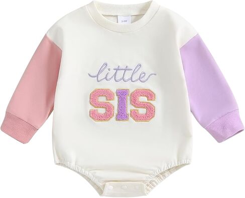Lesimsam Sister and Brother Matching Outfits Toddler Baby Boy Girl Big Bro/Sis Little Bro/Sis Embroidery Sweatshirt Romper in Saudi Arabia