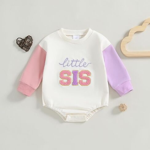 Lesimsam Sister and Brother Matching Outfits Toddler Baby Boy Girl Big Bro/Sis Little Bro/Sis Embroidery Sweatshirt Romper in Saudi Arabia