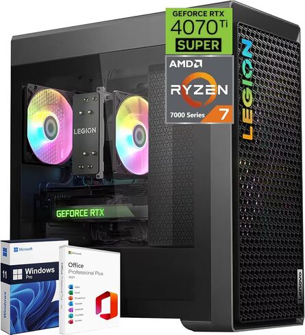 Lenovo Legion T5 High Performance Gaming Tower Desktop, AMD Ryzen 7 7700, NVIDIA GeForce RTX 4070 Ti, 64GB DDR5, 4TB SSD+2TB HDD, Wi-Fi 6E, USB KB&Mouse, with MS Office Lifetime License & Win11 Pro in Saudi Arabia
