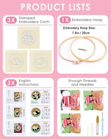 TINDTOP Embroidery Kit for Adult Beginners, 3 Sets Embroidery Stitch Practice kit Include Embroidery Cloth Hoops Threads for Craft Lover Hand Stitch in Saudi Arabia