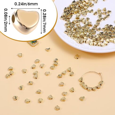 200 Pcs Silver Heart Beads for Bracelets Heart Shape Spacer Beads Small Hole Spacer Beads Heart Shaped DIY Beads for Making Bracelet Necklace Earring Accessories Handmade Charms(Silver) in Kuwait