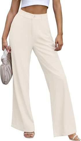 onlypuff Women's Wide Leg Pants High Elastic Waisted Business Work Trousers Long Straight Sage Green M in Saudi Arabia