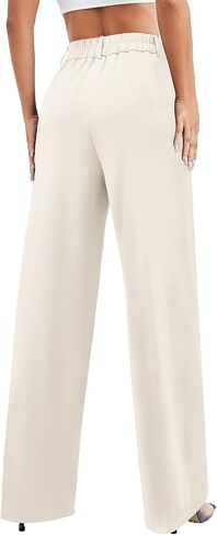 onlypuff Women's Wide Leg Pants High Elastic Waisted Business Work Trousers Long Straight Sage Green M in Saudi Arabia