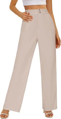onlypuff Women's Wide Leg Pants High Elastic Waisted Business Work Trousers Long Straight Sage Green M in Saudi Arabia
