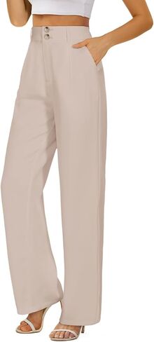 onlypuff Women's Wide Leg Pants High Elastic Waisted Business Work Trousers Long Straight Sage Green M in Saudi Arabia