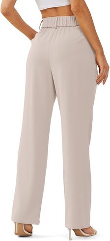 onlypuff Women's Wide Leg Pants High Elastic Waisted Business Work Trousers Long Straight Sage Green M in Saudi Arabia