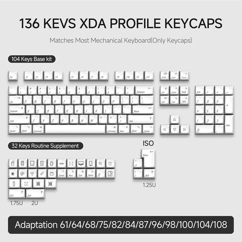 White Keycaps, Dye Sub PBT Keycaps 75 Percent, Custom Key caps XDA Profile Keycap Set, Not RGB Backlit for Mechanical Gaming Keyboards, Keycaps for 60%, 65%, 75%, 85%, TKL & Full Size Keyboards in Saudi Arabia