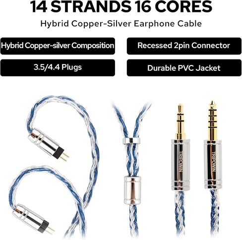 Linsoul Tripowin C-01 IEM Cable, 16 Core Hybrid Copper-Silver Earphone Cable, OFC and Silver-Plated Copper HiFi Replacement Cable for Wired Earbuds (2Pin, 4.4mm) in Saudi Arabia