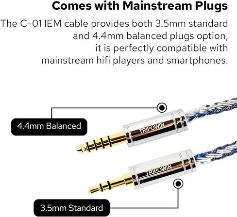 Linsoul Tripowin C-01 IEM Cable, 16 Core Hybrid Copper-Silver Earphone Cable, OFC and Silver-Plated Copper HiFi Replacement Cable for Wired Earbuds (2Pin, 4.4mm) in Saudi Arabia
