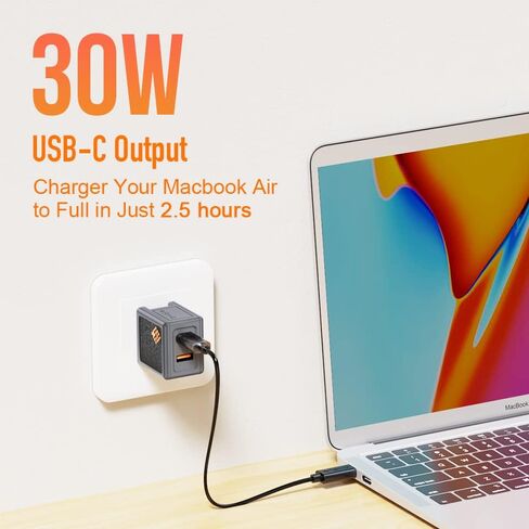 شاحن USB C بقدرة 30 وات PD سريع من النوع C لمحطة شحن الحائط القابلة للطي شاحن سريع لأجهزة MacBook Air/iPhone 13Pro/Max12Mini/iPad Pro/Galaxy S21/Note 20/Pixel (W/ 5A Type-C Cable + A2C) in Kuwait