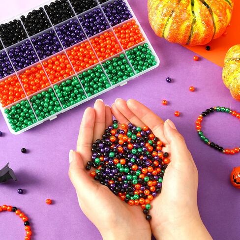 UPINS 1200Pcs Christmas Pearl Beads, Red Green White Round 8 mm Pearl Beads for Jewelry Making Xmas Holiday Party Decoration Necklace Bracelets Earrings Hair Beads DIY Ornament Kit in Kuwait