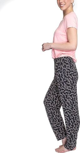 طقم بيجامة منسوجة من الريش المريح للنساء من Hanes، طقم نوم للاستراحة PJ، أزرق/أزهار، 1X in Saudi Arabia