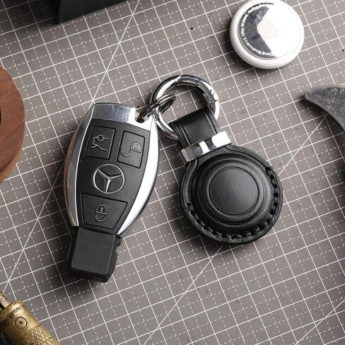Jayanes Genuine Leather AirTag Holder Keychain - Compatible with Apple AirTag Keychain Holder, Secure Hidden Air Tag Case Cover Key Ring Chain Fob Accessories - Coffee Brown in Saudi Arabia